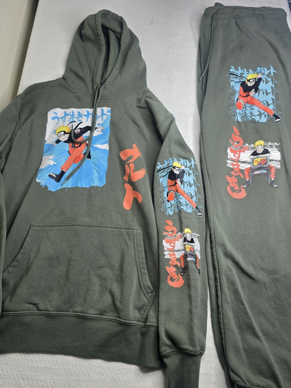 Naruto Shippuden Olive Green Hoodie & Jogger Sweatpants Set Size Medium Anime